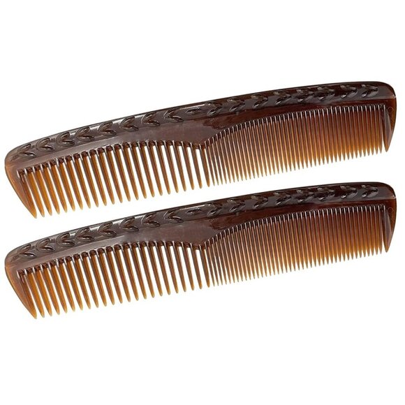 French Celluloid Toothed Hair Combs 8 Inch Set of 2 for Women Men Tortoise Shell